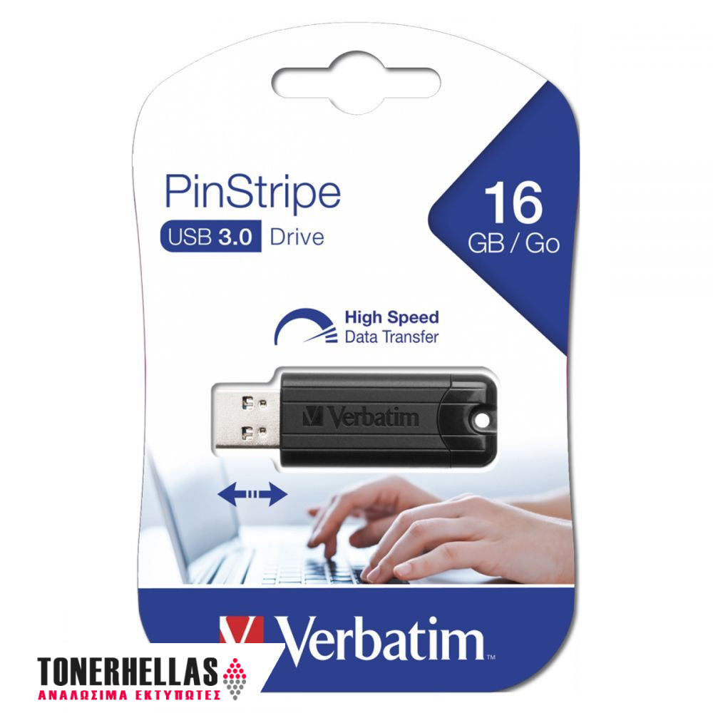 VERBATIM USB DRIVE 3.0 16GB PINSTRIPE BLACK